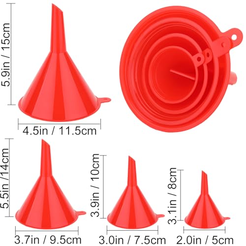 6 Pcs Automotive Oil Funnel Set – Wide Mouth Fuel Funnels with Long Neck, Flexible Spout & Removable Filter – for Gasoline, Coolant, Water, Engine Oil