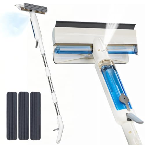 4-in-1 Window Squeegee with Extension Pole and Remote Control Spray, 74" Extendable Window Cleaner Tool, Window Cleaning Kit for Indoor Outdoor High Window, Car Glass & Shower Door