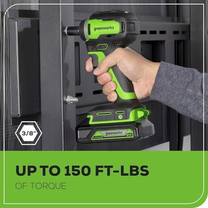 Greenworks 24V Brushless 2 pcs Cordless Power Tool Combo Kit, include 3/8" 150-ft lbs. Impact Wrench, 3 Ton Max Loading Car Jack, Include 2 x 2Ah Batteries and 1 Fast Charger - size: 2PCS Combo Kits(Car Jack+Impact Wrench)