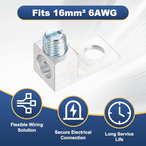 MECCANIXITY 6 Pcs Mechanical Lug, 6 AWG TA-2 1B6U Aluminum Alloy Terminal Lug High Strength Terminal 600V 5/16-24 Screws Straight Studs for Breaker Panels Load Centers - size: 6 AWG TA-2 1B6U