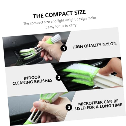 3pcs Double-Ended Car Air Vent Brush Set Mini Duster for Automotive Interior Cleaning Green Louver and Air Conditioner Cleaner Tool for Dashboard and Outlet Detailing