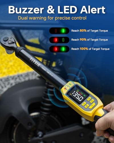 YIYEIE Digital Torque Wrench 3/8" Drive | 5-99.5 ft-lb | ±1% Accuracy | Smart Alert Multi | Electric Torque Wrench Digital for Bike/Moto/Auto, 2 Extension Bars Reach Tight Spaces