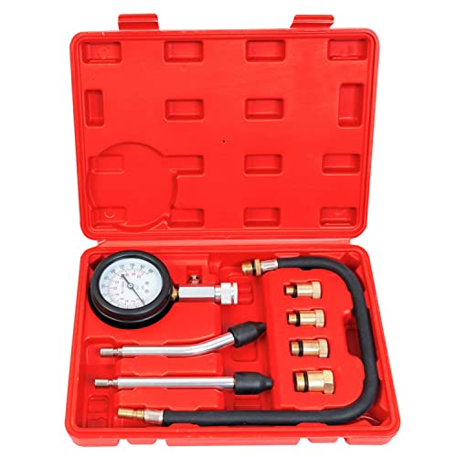 Big RED Torin Engine Compression Test Kit, 8 PCS, 0-300 Psi, Cylinder Compression Tester, Automotive Pressure Tool Gauge for Petrol Gas Engine of Cars Trucks ATV UTV, Red, ATRHS-A0031R - style: 8 PCS Engine Compression Test Kit