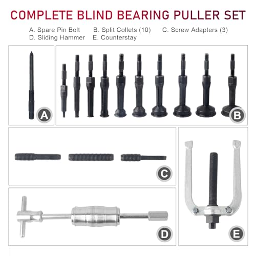 DAYUAN Blind Hole Collet Bearing Puller Set,16 pcs Inner Bearing Extractor Kit with Slide Hammer Insert Bearing Removal Tool