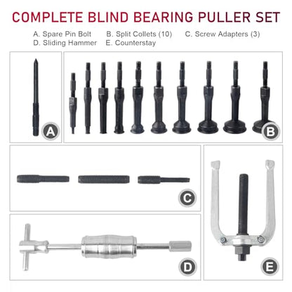 DAYUAN Blind Hole Collet Bearing Puller Set,16 pcs Inner Bearing Extractor Kit with Slide Hammer Insert Bearing Removal Tool