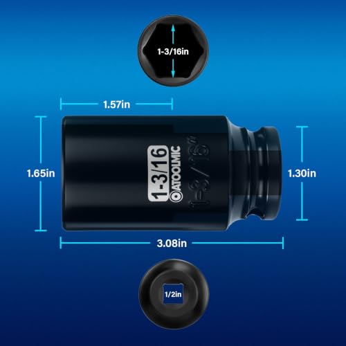 1/2" Drive x 1-3/16 Inch Deep 6PT CR-MO Impact Socket for Removing Axle nut | SAE Socket,6-Point Radius Corner Design,Two Size Markings,Square Chamfered Opening,For Removal of Axle Nut - size: 1-3/16 Inch, style: 1/2" Drive Deep Socket