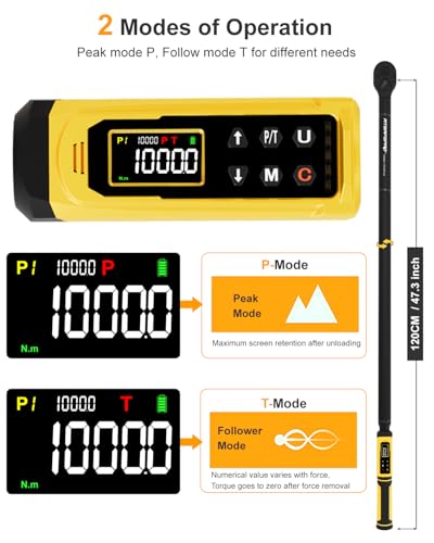 ATsafepro Digital Torque Wrench 3/4-Inch Drive, 15-1000 Nm(11-737.5 ft-lb),±2% Accuracy, Vibration/Buzzer/LED Alert,5 Units, 9 Presets & 500 Data Storage, 3/4 Torque Wrench for Truck, Heavy Machinery - style: 3/4" 11-737.5 FT.LB Digital Torque Wrench