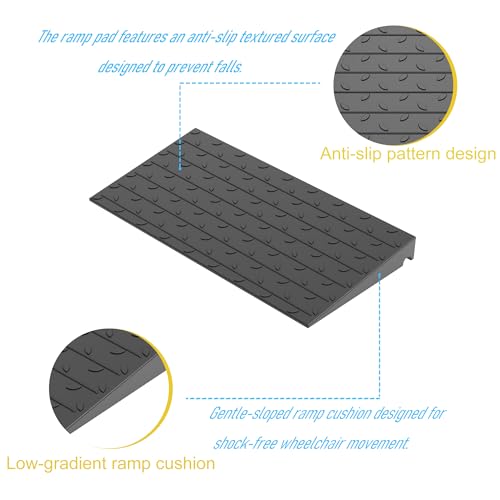 OrangeStar Heavy Duty 3" Rise Rubber Threshold Ramp | Wheelchair & Scooter Ramp with Cord Channel, Non-Slip Angled Entry for Doorways, Steps & Garages (Black, 36" Length) - size: 3in