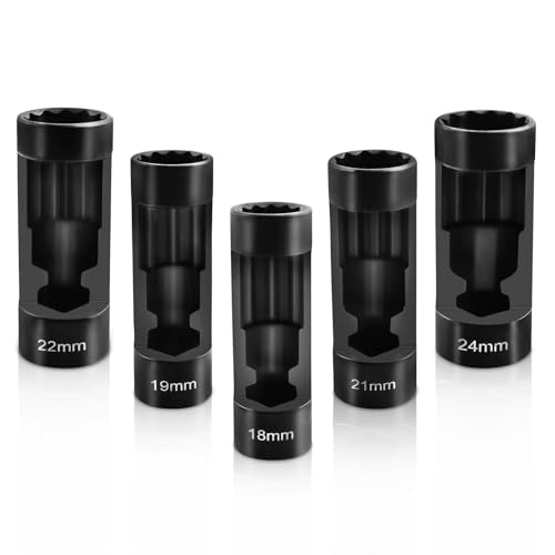 maXpeedingrods 5 PCS Strut Nut Socket Set 18mm 19mm 21mm 22mm 24mm | 12 Point 1/2" Drive Suspension Strut Nut Socket Tool for Hex Wrench - style: 5 Pcs
