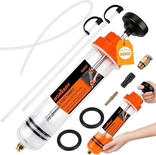 500CC Fluid Extractor and Fill Pump, Manual Oil Syringe Suction Pump with Long Hose and Extension Tubes, Automotive Fluid Transfer Pump for Oil, Brake Fluid, Coolant, Gear Oil, Cars, Boats, Lawn Mower - size: 500ML with Hose