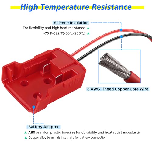 Jumper Cables for Car Compatible with Milwaukee M18 Batteries, 8AWG Pure Copper Booster Cables with Adapter, 3.3FT Heavy Duty Silicone Wire Automotive Jump Starter Clamps, High Temperature Resistant - color: red