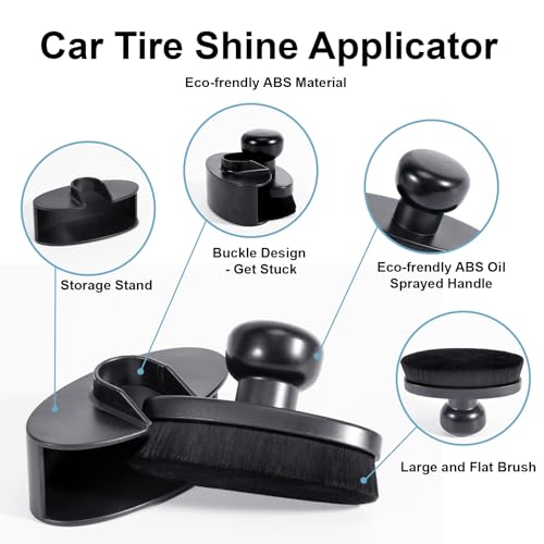 UNIMEIX Tire Shine Applicator Brush Large Vegan Oval Tire Shine Brush with Storage Stand for Vehicles Tire Shine Polish Wax and Car Wash