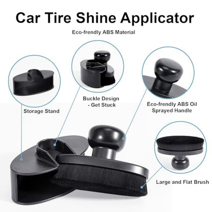 UNIMEIX Tire Shine Applicator Brush Large Vegan Oval Tire Shine Brush with Storage Stand for Vehicles Tire Shine Polish Wax and Car Wash