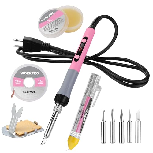 WORKPRO Soldering Iron Kit, 90W Soldering Gun with Digital Display, Iron Tips, 11-in-1 Adjustable Temperature Welding Kit for Electronic Repair, DIY Enthusiasts(110V US Plug,Pink) - color: Pink