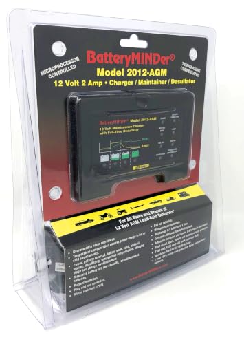 BatteryMINDer 2012-AGM 12V 2Amp Smart Battery Charger, Maintainer & Desulfator for AGM Batteries Only | Automatic Trickle Charger for Odyssey, Optima, Car, Motorcycle, RV, Winter Storage