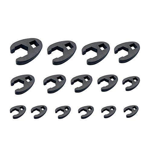 HFS(R 3/8-Inch and 1/2-Inch Drive Crowfoot Flare Nut Wrench Set, Metric, 8mm to 24mm | 15-Piece Set, Cr-Mo Steel