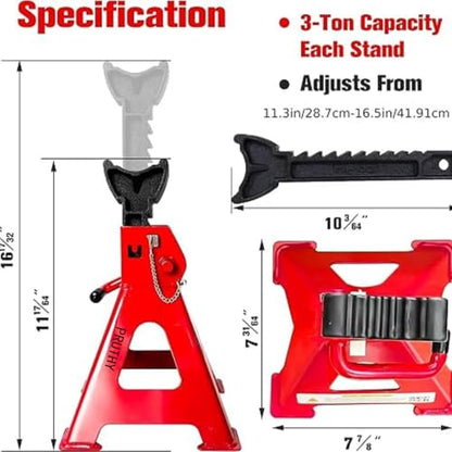 Jack Stands, 3 Ton (6,000 lbs) with Double Locking Pins Capacity Car Jack Stand, Adjustable Height for Lifting SUV Pickup Truck Car and UTV/ATV Heavy Duty Steel Car Lift, 1 Pair Red - color: Red