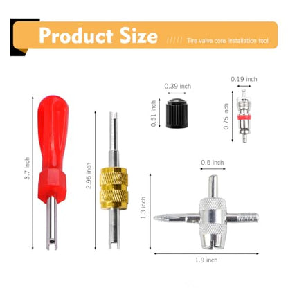33PCS Tire Repair Tools, Spool Removal and Installation Kit, Zinc Alloy American Valve Stem Core Repair Kit, Replacement Tire Valve Stem Core Part, for Most Cars, Trucks