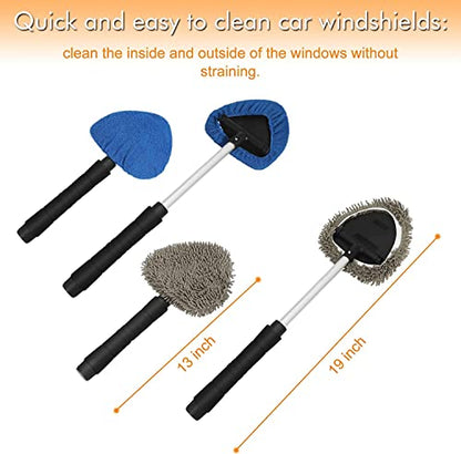 JOYFUL&HOPEFUL Car Windshield Cleaning Tool, Car Inside Window Cleaner Tool with Extendable Handle, 4pc Microfiber and 2pc Chenille, Car Interior Cleaner Tool Anti Fog, Streaks Free - size: 19 inch-2pc