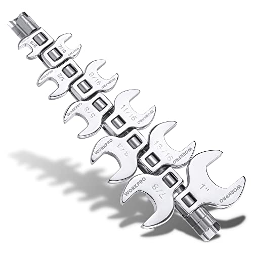 WORKPRO 3/8" Drive Crowfoot Wrench Set, 10-Piece SAE Open-End Wrenches with Clip-on Organizer, 3/8"-1", Great for Automotive Repair Work Hard-To-Reach Areas - size: Crowfoot SAE