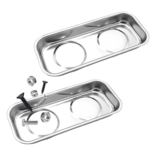 2 PCS Magnetic Parts Tray Set, Stainless Steel 5.6"×2.5" Square Magnetic Tool Tray for Mechanic's, Thickened Magnet Parts Tray for Screws, Bolts, Nuts, Washers, Pins - color: 5.6"×2.5" Square