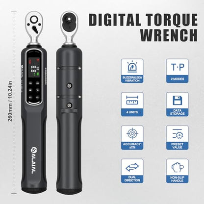 1/4 Drive Digital Torque Wrench, 0.1-8.8 Ft.Lb/0.2-12 Nm Drive Dual Direction Rachet Torque Wrench with Vibration, Buzzer and LED Alert, Electronic Torque Wrench for Bike Motorcycle Car Repair - size: 0.1-8.8 Ft.Lb/0.2-12 Nm-1/4"