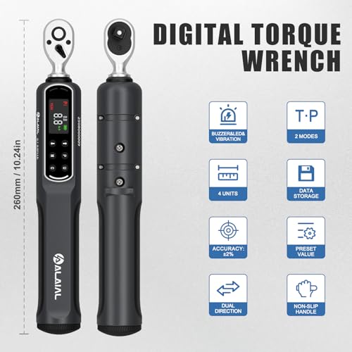 1/4 Drive Digital Torque Wrench, 0.1-8.8 Ft.Lb/0.2-12 Nm Drive Dual Direction Rachet Torque Wrench with Vibration, Buzzer and LED Alert, Electronic Torque Wrench for Bike Motorcycle Car Repair - size: 0.1-8.8 Ft.Lb/0.2-12 Nm-1/4"