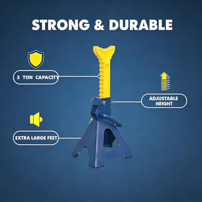Superokay 3 Ton (6600 lbs) Jack Stands with Double Locking Pin, Heavy Duty Steel Car Jack Stands for SUVs, Sedans & Light Trucks, Adjustable Height 11.8" to 17.4", Large Stable Foot Base, 1 Pair
