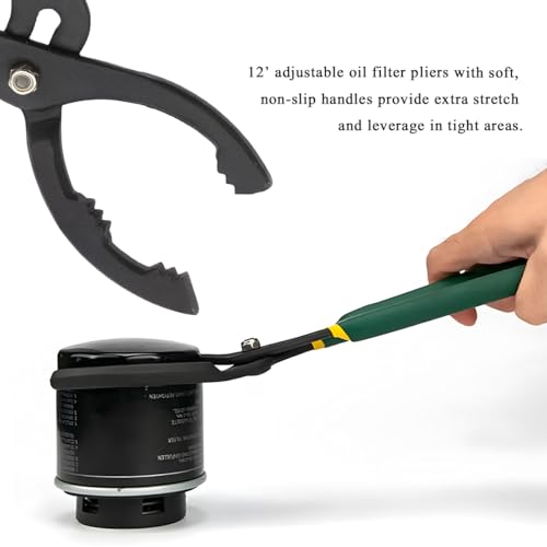12" Adjustable Oil Filter Pliers, Locking Jaw Fuel Filter Wrench with Nonslip Grips, Automotive Removal Pliers Universal Oil Change Tool for Engine Filters Conduit Fittings