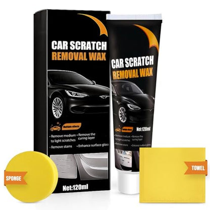 Car Scratch Removal Wax Kit - Polishing Cream with Towel & Sponge | Automotive Paint Scratch Remover & Swirl Repair | Restores Shine, Removes Marks, Protects Paint | Safe for All Car Colors