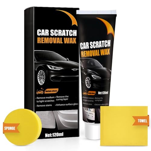 Car Scratch Removal Wax Kit - Polishing Cream with Towel & Sponge | Automotive Paint Scratch Remover & Swirl Repair | Restores Shine, Removes Marks, Protects Paint | Safe for All Car Colors