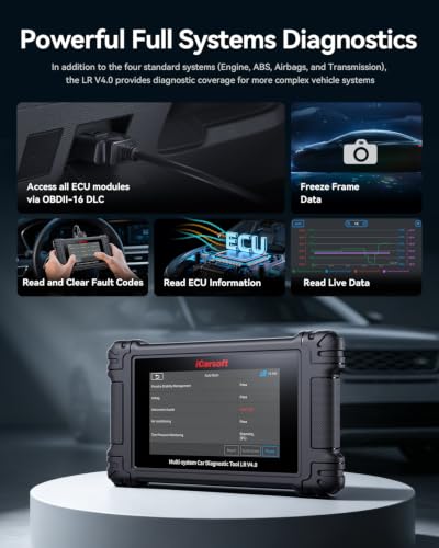 iCarsoft LR V4.0 Full System Bidirectional Diagnostic Scan Tool for Most Land Rover and Jaguar Free 2 Further Vehicle Groups Lifetime Free Update Up to 38 Resets Automotive Active Test Scanner CAN FD