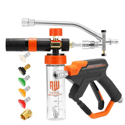 RIDGE WASHER Power Washer Gun Mini Foam Cannon with Dual Connector, 200 ML | No Dilution Required, Stainless Steel Gun for Foam Blaster, 1/4" Quick Connect, 4000 PSI - size: 200 ML