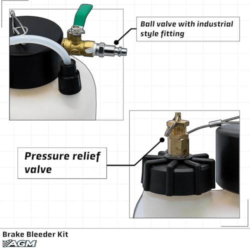 3L Capacity Professional Pressure Vacuum Brake Bleeder Kit - One Man Brake Bleeder Kit works w/ ABS, Air Compressors - Includes 1L Catch Bottle, Syringe, Filler Cap Wrench - Break In Kits for Vehicles