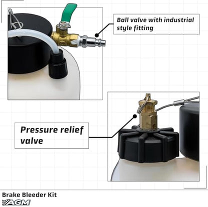 3L Capacity Professional Pressure Vacuum Brake Bleeder Kit - One Man Brake Bleeder Kit works w/ ABS, Air Compressors - Includes 1L Catch Bottle, Syringe, Filler Cap Wrench - Break In Kits for Vehicles