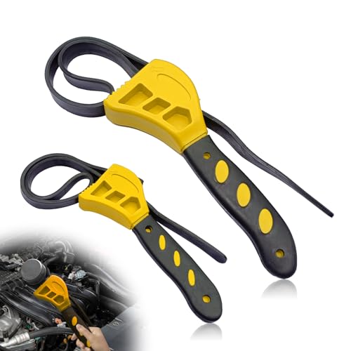 2-Pack Adjustable Rubber Strap Wrench Set, 24 Inch & 19.7 Inch Oil Filters Strap Wrenches, Adjustable Rubber Jar Opener for Water Filters, Plumbing,Sink, Faucet Multipurpose Wrench Tool(Yellow) - color: Yellowblack