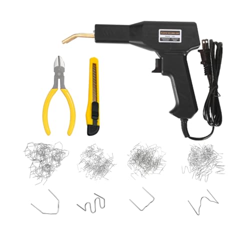 Car Plastic Welder, Vehicle Plastic Bumper Crack Repair Welder Gun Kit, 200PCS 4 Types Portable Automotive Hot Welding Staplers with Carry Case, Universal for SUV RV Truck (Black) - color: Black