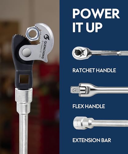 QUENCHING Crowfoot Wrench Set, Self-Adjusting 3-Piece Kit for Automotive Repair, Fits 1/4", 3/8", 1/2" Drives, 5–32mm Range, Spring-Loaded Grip for Tight Access Bolts, Fuel Lines & Brake Line Work - size: 3-Piece Set