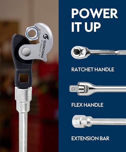 QUENCHING Crowfoot Wrench Set, Self-Adjusting 3-Piece Kit for Automotive Repair, Fits 1/4", 3/8", 1/2" Drives, 5–32mm Range, Spring-Loaded Grip for Tight Access Bolts, Fuel Lines & Brake Line Work - size: 3-Piece Set