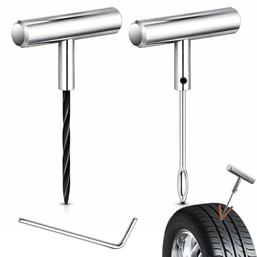 Auto Stainless Steel Solid T-Handle Set - Pro Heavy Duty Spiral Probe & Split Eye Needle Tire Repair Set for Tire Plug Kits & Patch/Fix Tire Plugs