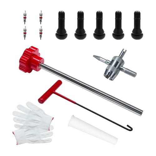 Quick Change Tire Valve Stem Tool Kit, Tire Valve Core Remover Quickly Replacement Tools Set with 5 TR413 Valves and 4-Way Valve Tool, Replace Leaky Valves for Car Truck ATV Motorcycle (Red) - color: Red
