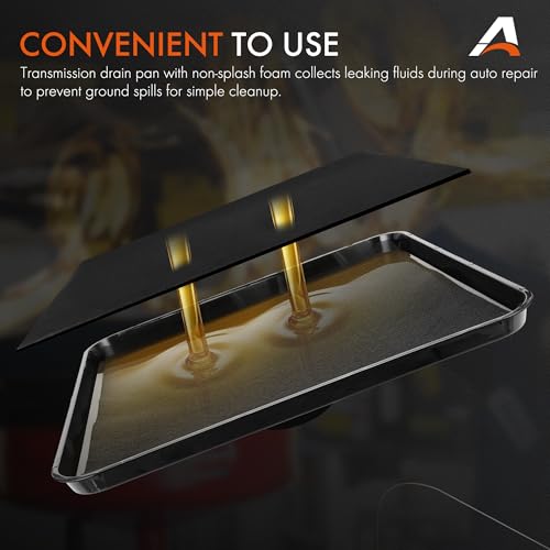 17892 2Pcs Transmission Drain Pan with 6Pcs 22'' Oil Drain Splash Pad, Universal Fluid Drain Funnel Compatible with 87031, 87032 Large Capacity for Oil, Coolant & Transmission Fluid Changes - size: 2PCS