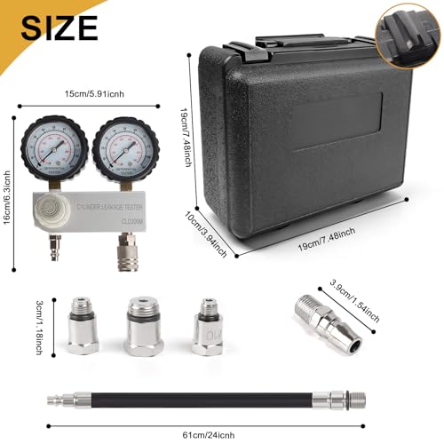 Cylinder Leak Down Tester Kit, Cylinder Gas Leakage Detector | Dual-Gauge 0-100PSI/700kPa CLD200M Cylinder Gas Leakage Detector 10-18mm Spark Plugs Gas Engine Diagnostic Tool, Black - size: Cylinder Leak Down Tester Kit