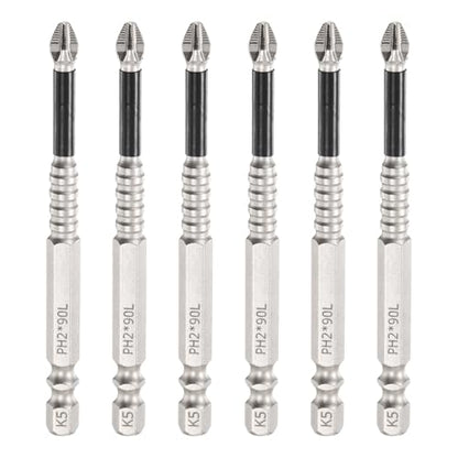 HARFINGTON 6pcs Impact Phillips Screwdriver Bit PH2 (#2) Anti Slip Tip 1/4" Hex Shank 3.54" (90mm) Long Magnetic Cross Screw Driver Industrial Power Drill Bits for Remove Fastening Screws - size: 3.54 inch