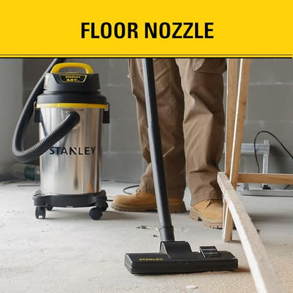STANLEY 4 Gallon Shop Vacuum Wet and Dry, 4 Peak HP Stainless Steel | Compact Shop Vac, Portable Wet Dry Vacuum Cleaner, for Garage, Workshop, Basement, Car Detailing, Outdoor