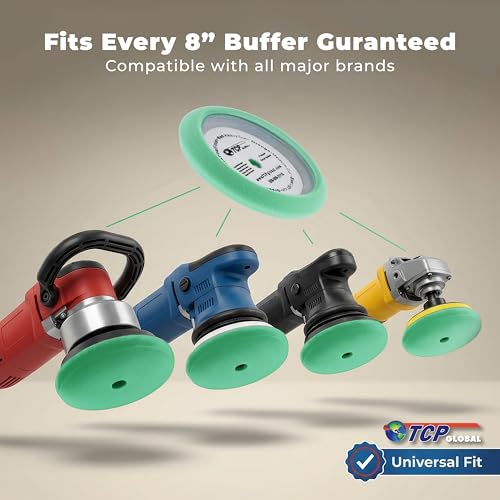 TCP Global 8" Green Foam Buffing Pad Final Cut Polish Hook and Loop Backing - Buffing Pad for Automotive, Marine, Truck, RV & Compound Cutting - color: Green