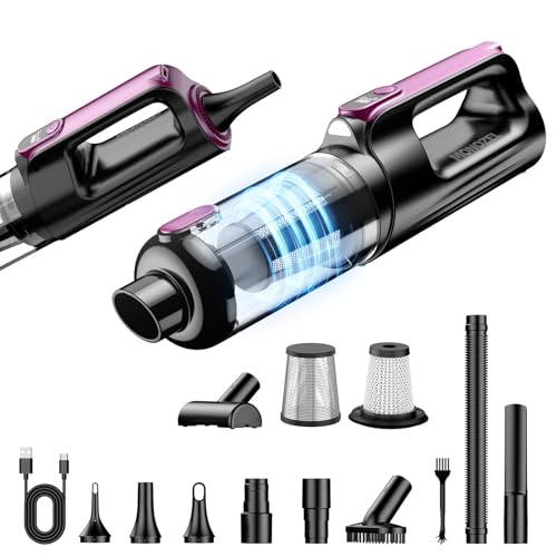 MONOZEL Cordless Handheld Vacuum Cleaner, 18000Pa 2 in 1 Car Vacuum Cleaner&Air Duster, 130W Brushless Motor with 7800mAh Battery, LED Light and Multi-Nozzles, Portable for Car, Home, Office, Pet - color: Purple