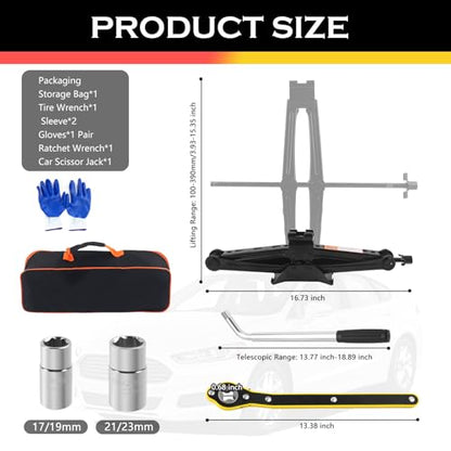 2T Scissor Jack for Car Tool Kit,Heavy Duty Car Tire Changing Kit for Automotive Lifting with Ratchet Wrench & Lug Wrench,Sturdy Cars Jack Kits Automotive Tools Lift Range 3.93-15.35"