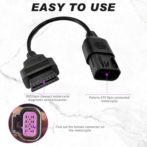 Motorbike OBD1 Adapter Cable 8 Pin for Polaris ATV RZR to OBD2 16 Pin | Motorcycle Diagnostic Connector, Compatible for Slingshot RZR Ranger Sportsman ACE CAN, Work with ELM327 Scanner Code Reader