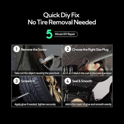 Tire Repair Glue Kit 10ml + 5pcs 2-Size Rubber Nail Plug, Fast Drying Waterproof Black Rubber Cement, Heavy Duty Emergency Tire Repair for Car Motorcycle SUV Truck ATV Tractor - style: 10mlx1 + 5 nails